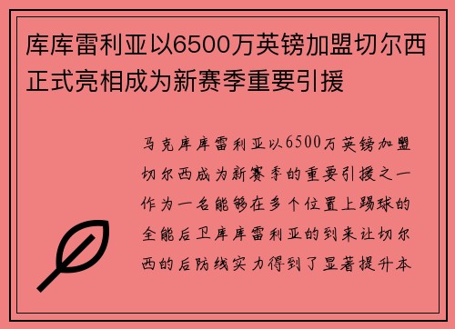 库库雷利亚以6500万英镑加盟切尔西正式亮相成为新赛季重要引援 库库雷利亚以6500万英镑加盟切尔西正式亮相成为新赛季重要引援
